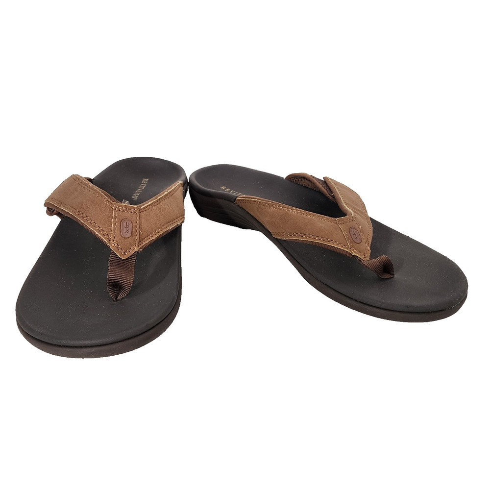 Revitalign Men Yumi Adjustable Sandal Flip Flops Size 9B Brown Hook Loop Slip On